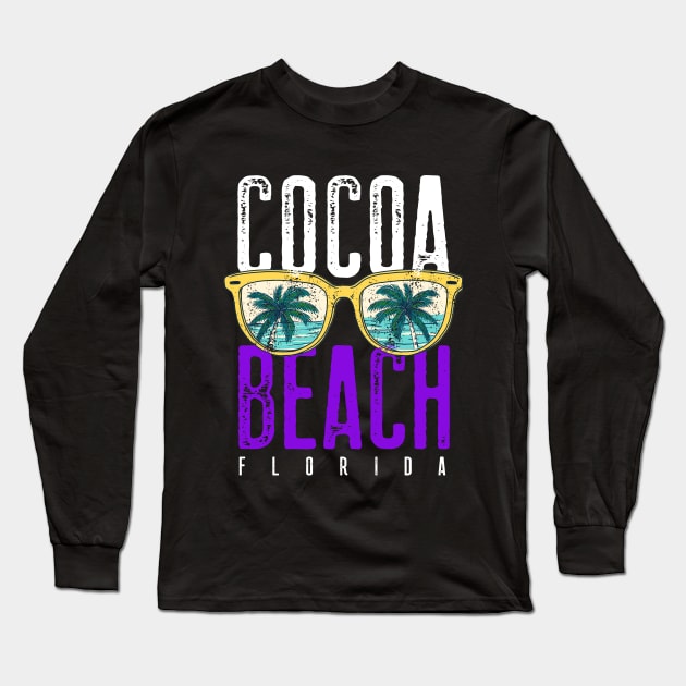 Cocoa Beach Florida Gifts Palm Trees Retro Souvenirs Cocoa Beach Florida Long Sleeve T-Shirt by Happy Lime